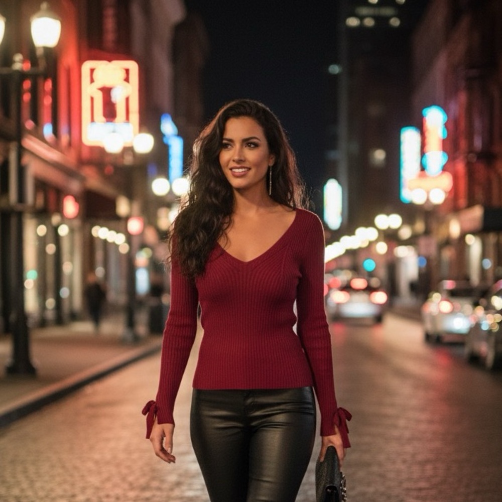 GUESS Stunning V-Neck Sweater with bow ties